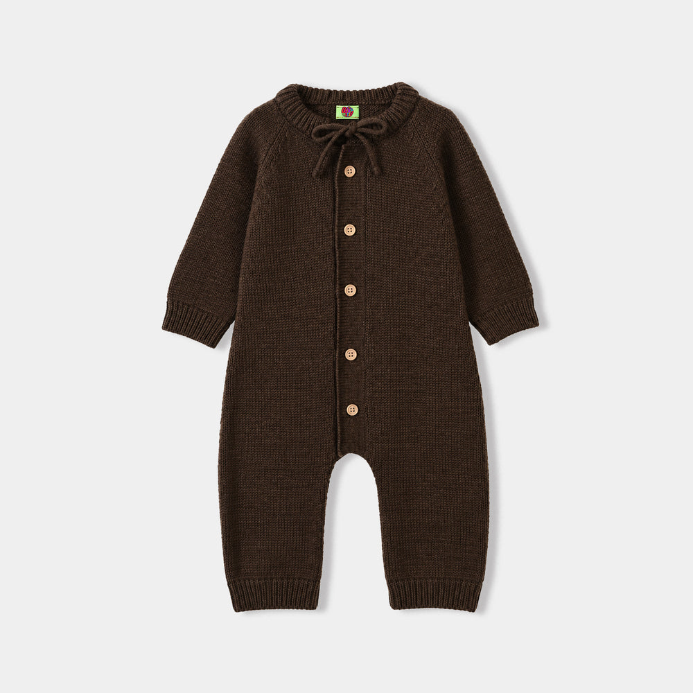 Infant Boys Acrylic Romper With Cap Bear-BROWN