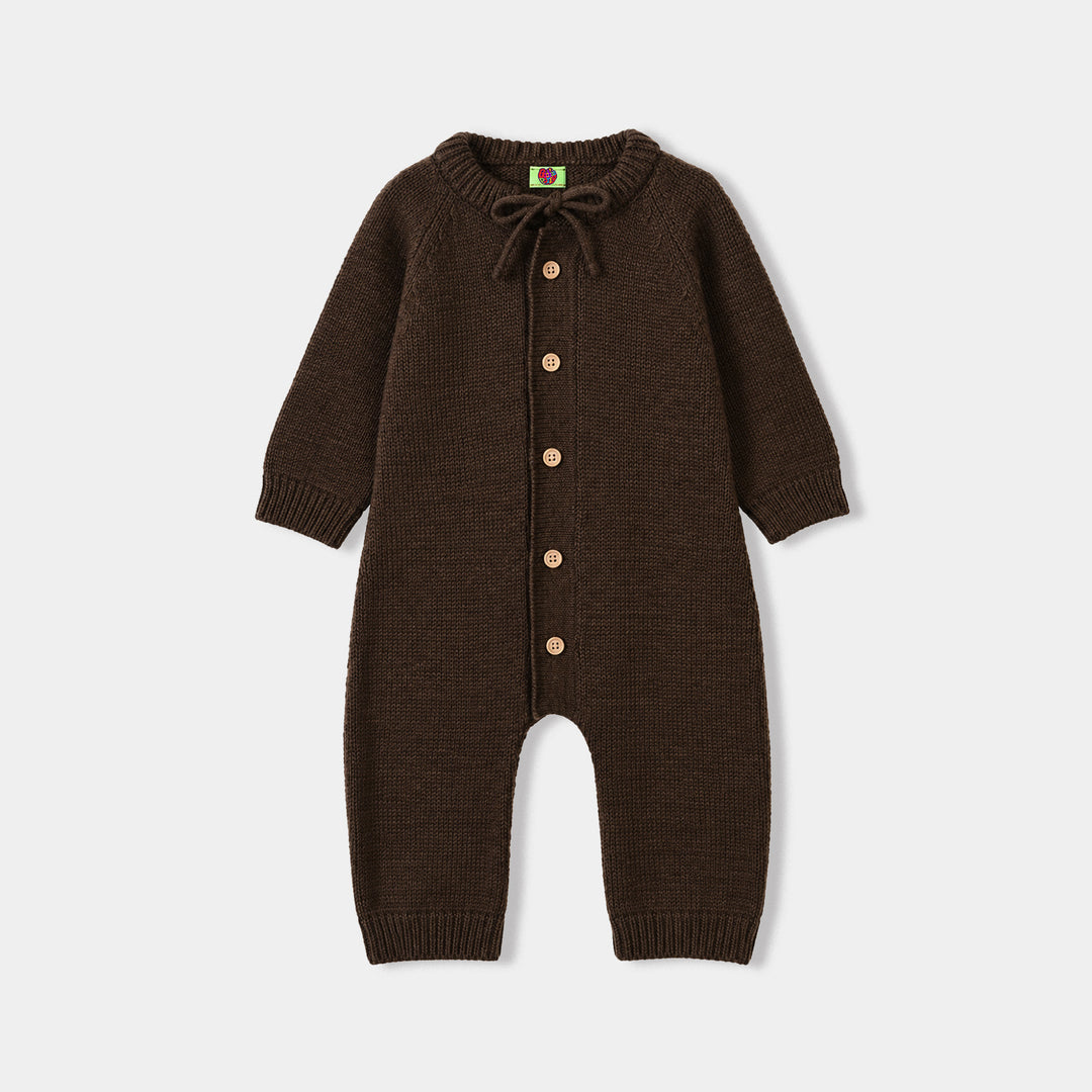 Infant Boys Acrylic Romper With Cap Bear-BROWN