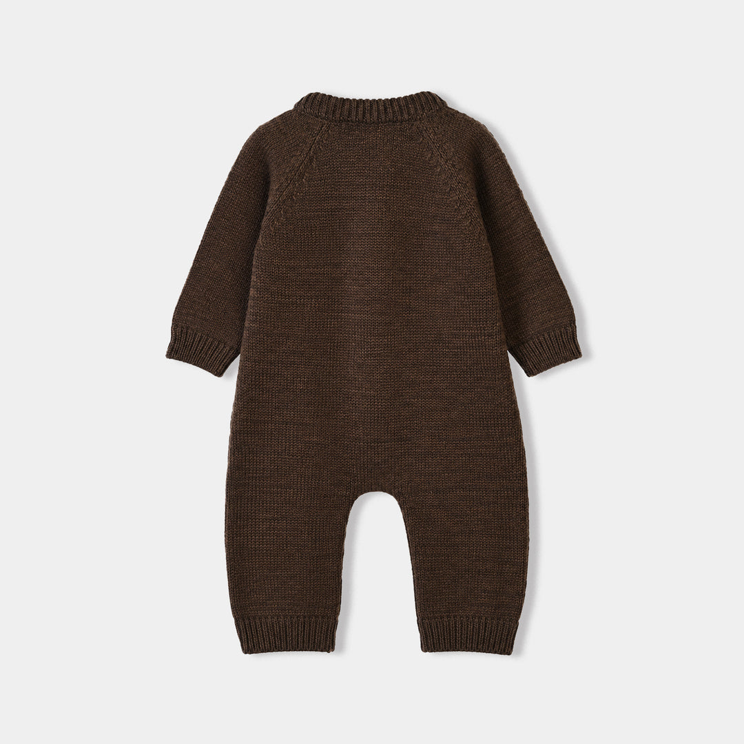 Infant Boys Acrylic Romper With Cap Bear-BROWN