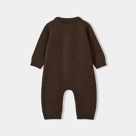 Infant Boys Acrylic Romper With Cap Bear-BROWN