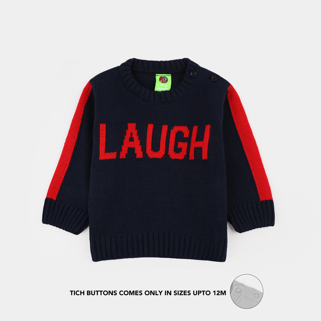 Infant Boys Acrylic Sweater-Laugh-Navy.Red
