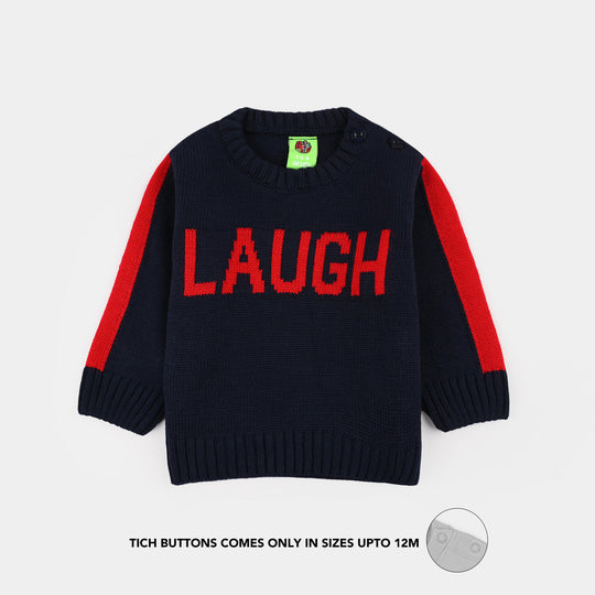 Infant Boys Acrylic Sweater-Laugh - Navy.Red