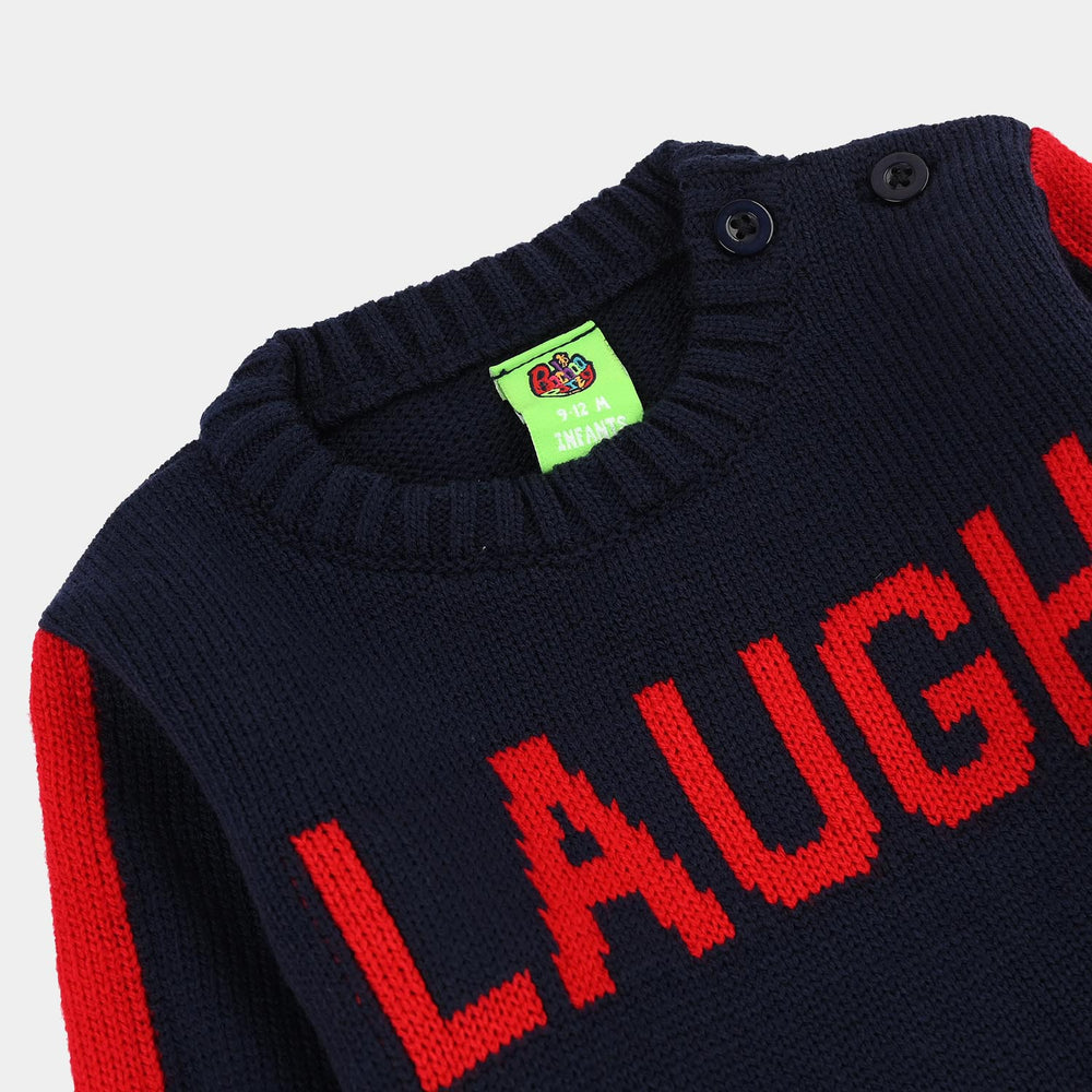 Infant Boys Acrylic Sweater-Laugh-Navy.Red