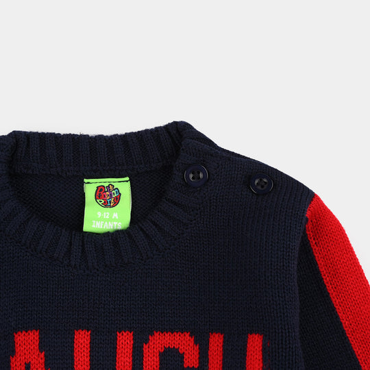 Infant Boys Acrylic Sweater-Laugh-Navy.Red