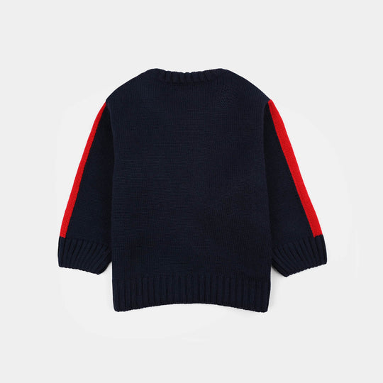 Infant Boys Acrylic Sweater-Laugh-Navy.Red