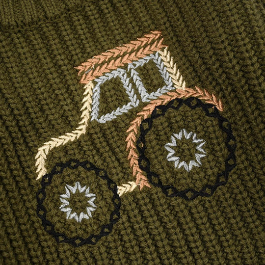 Infant Boys Sweater-Tractor-Olive.Green