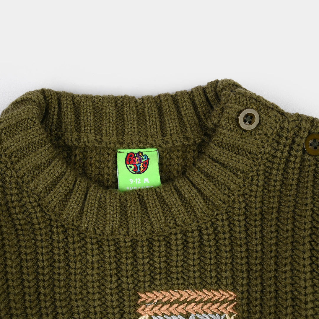 Infant Boys Sweater-Tractor-Olive.Green