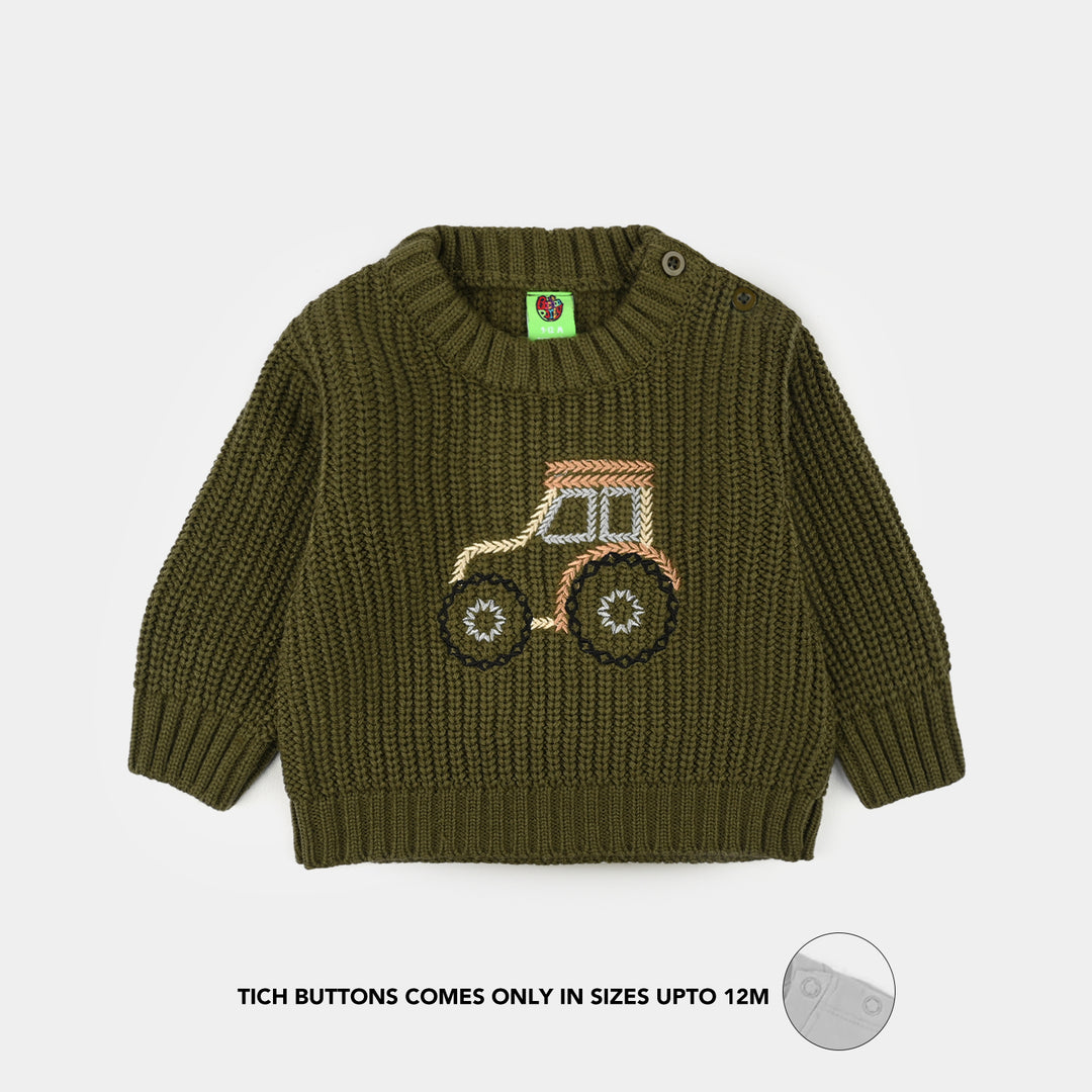 Infant Boys Sweater-Tractor-Olive.Green
