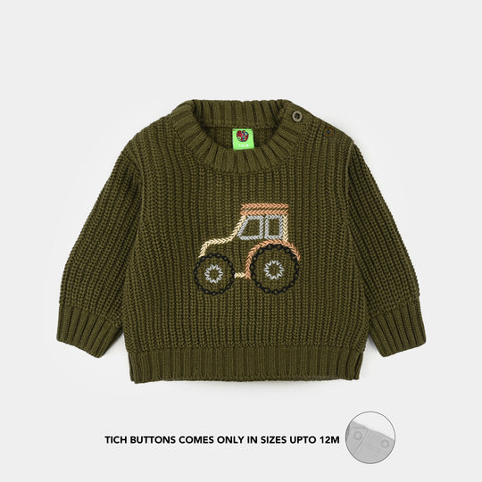 Infant Boys Sweater-Tractor-Olive.Green