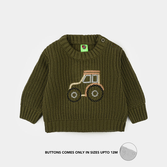 Infant Boys Sweater-Tractor - Olive.Green
