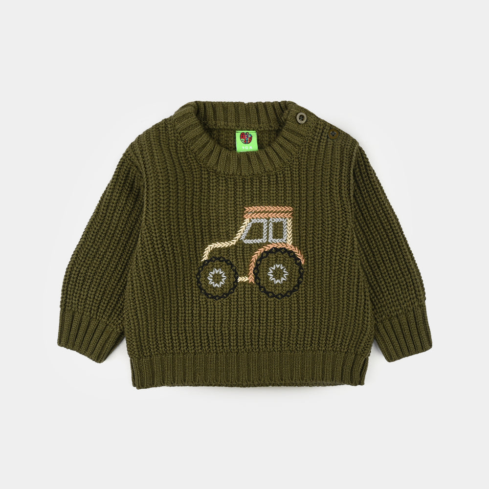 Infant Boys Sweater-Tractor-Olive.Green