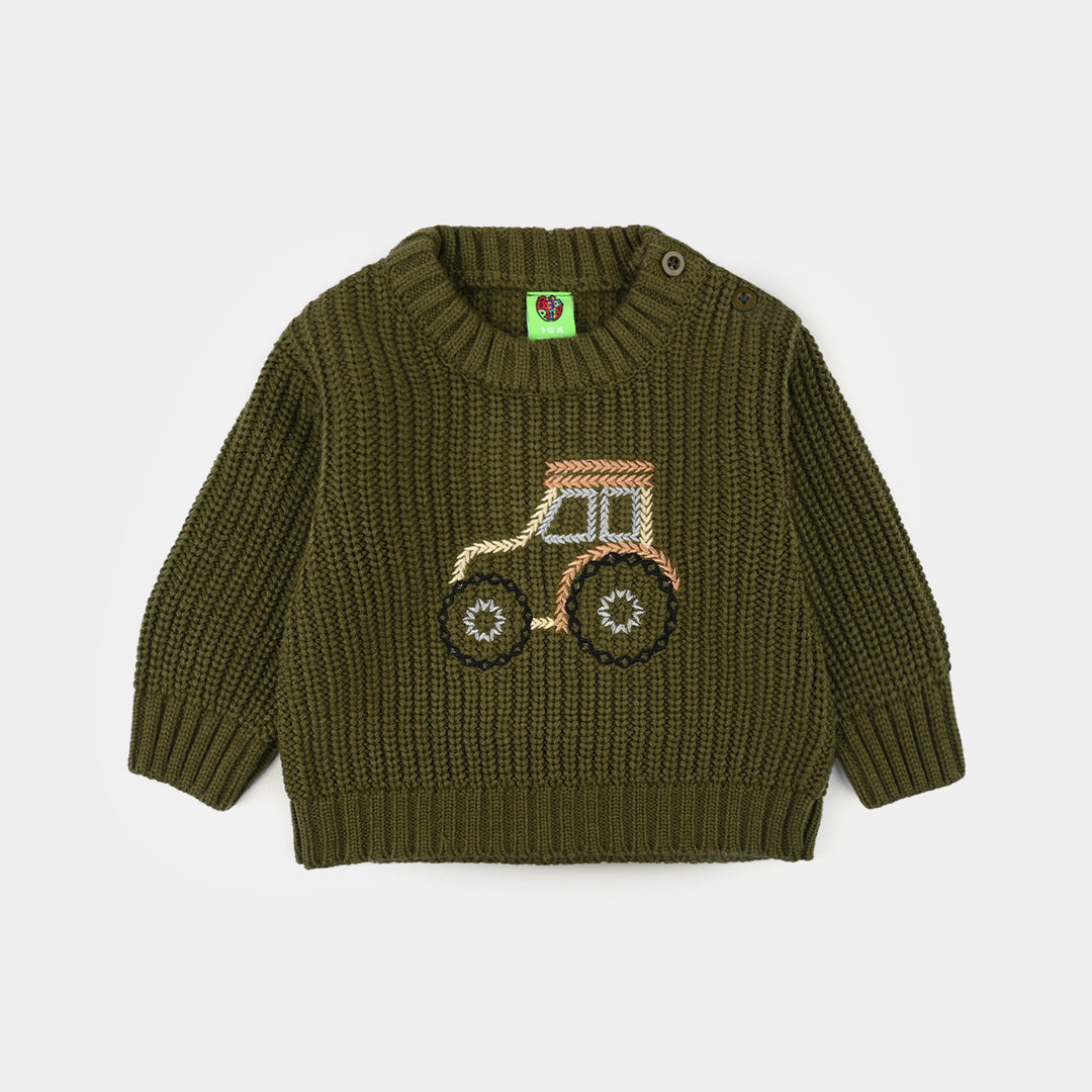 Infant Boys Sweater-Tractor-Olive.Green