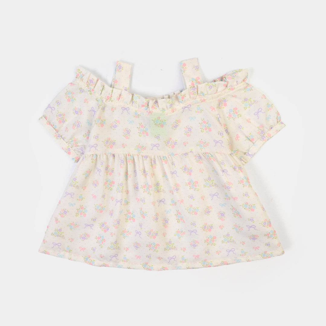 Infant Girls Poly Lawn Casual Top Bow-Multi
