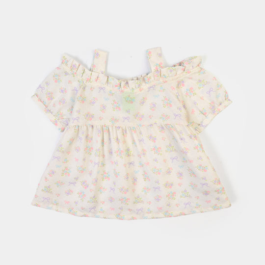 Infant Girls Poly Lawn Casual Top Bow-Multi