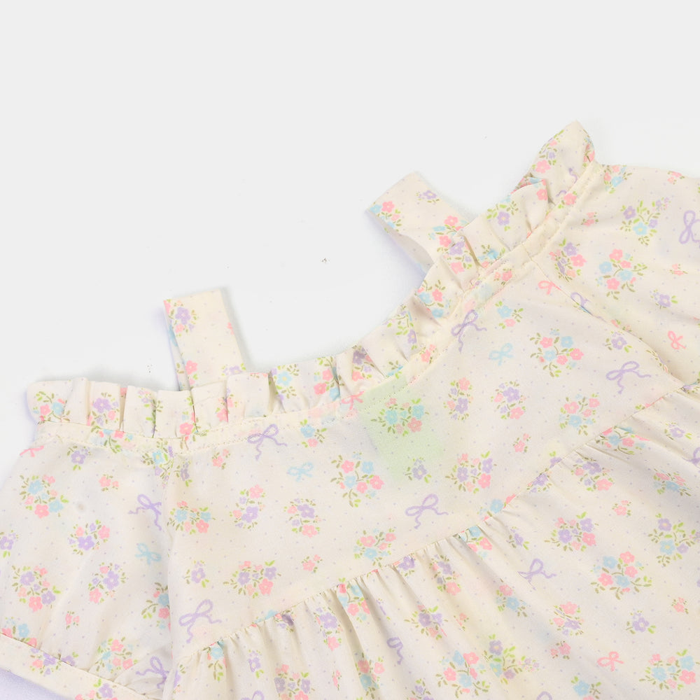 Infant Girls Poly Lawn Casual Top Bow-Multi