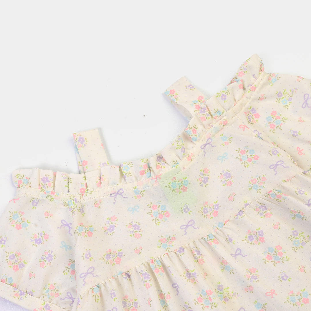 Infant Girls Poly Lawn Casual Top Bow-Multi