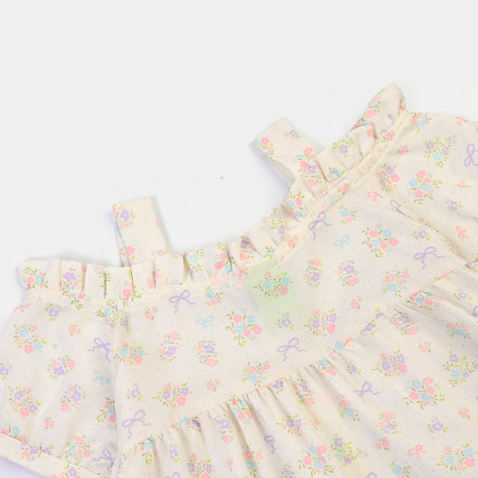 Infant Girls Poly Lawn Casual Top Bow-Multi