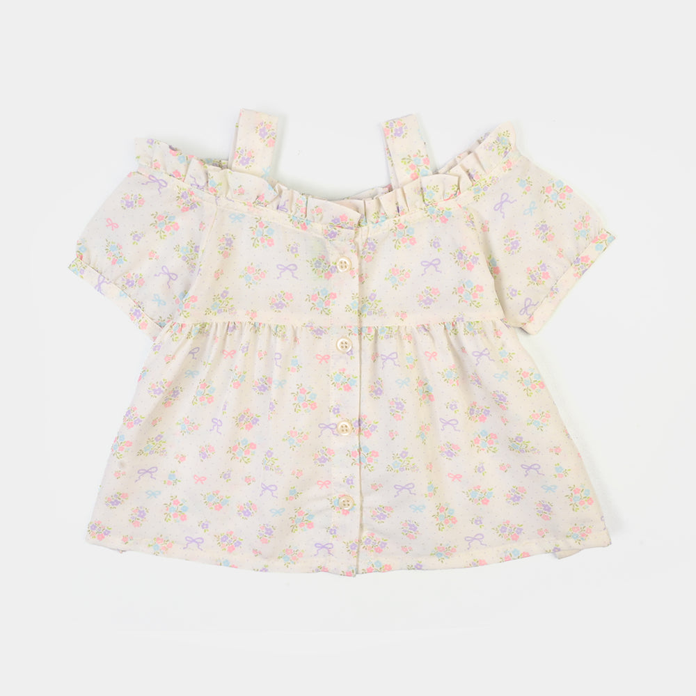 Infant Girls Poly Lawn Casual Top Bow-Multi