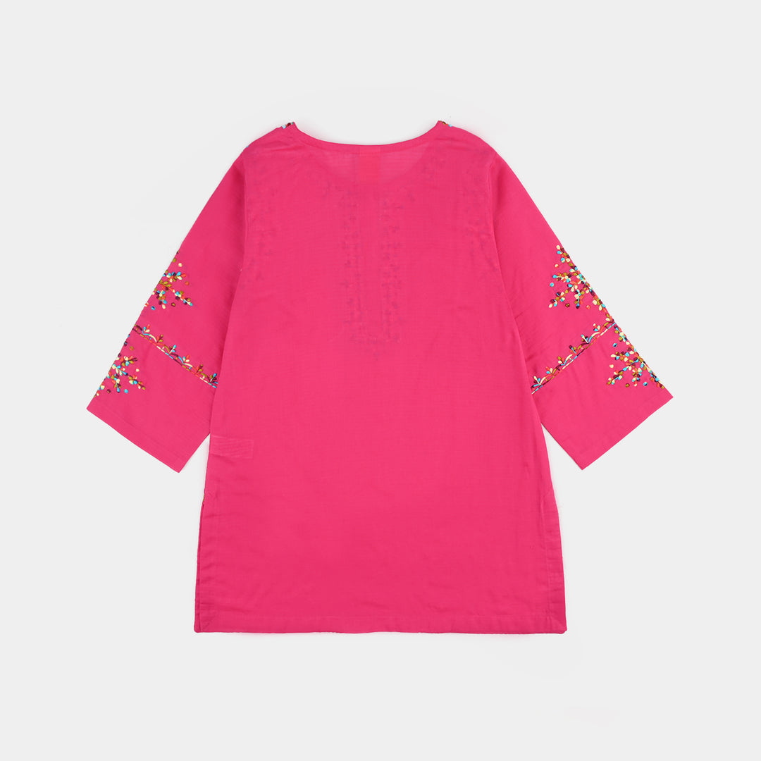 Girls Cotton Emb 2Pcs Naaz- Bright Pink