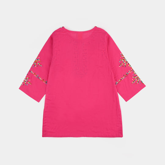 Girls Cotton Emb 2Pcs Naaz- Bright Pink