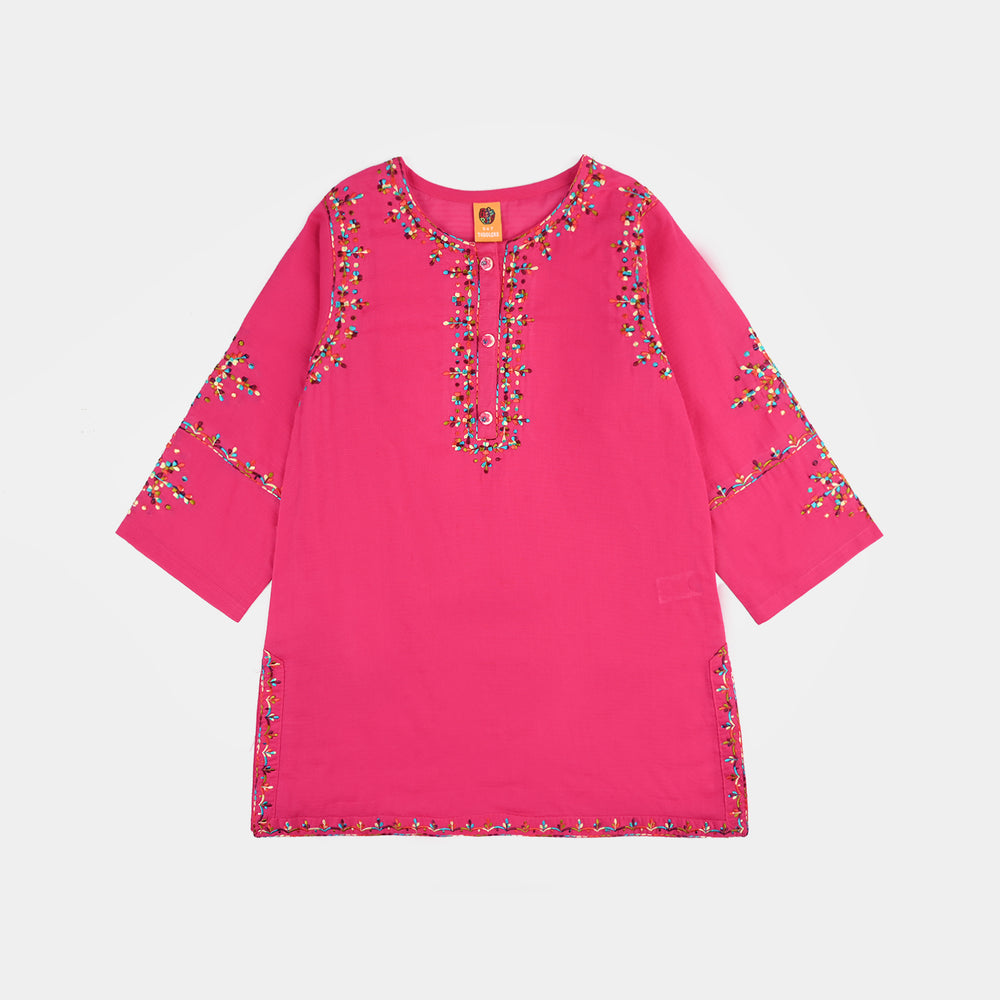 Girls Cotton Emb 2Pcs Naaz- Bright Pink