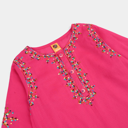 Girls Cotton Emb 2Pcs Naaz- Bright Pink