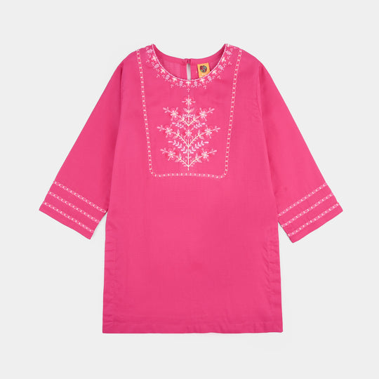 Girls Cotton Emb Kurti Atash- Bright Pink