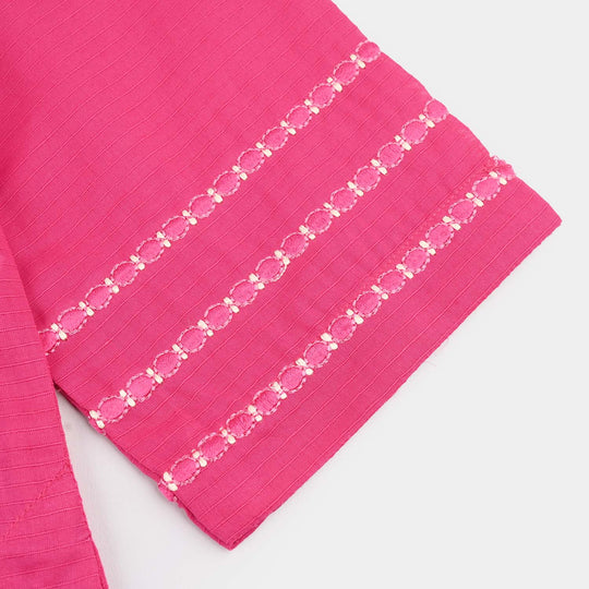 Girls Cotton Emb Kurti Atash- Bright Pink
