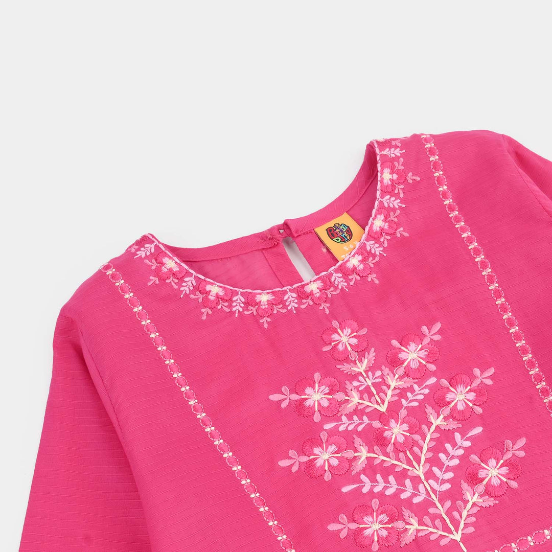 Girls Cotton Emb Kurti Atash- Bright Pink