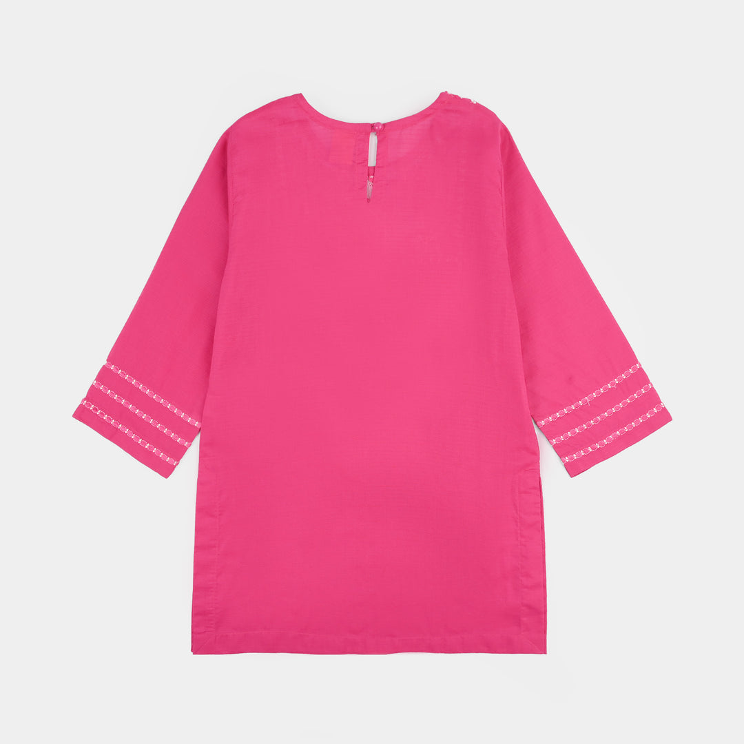 Girls Cotton Emb Kurti Atash- Bright Pink