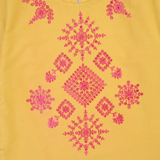 Girls Cotton Emb Kurti Nagma-Mustard