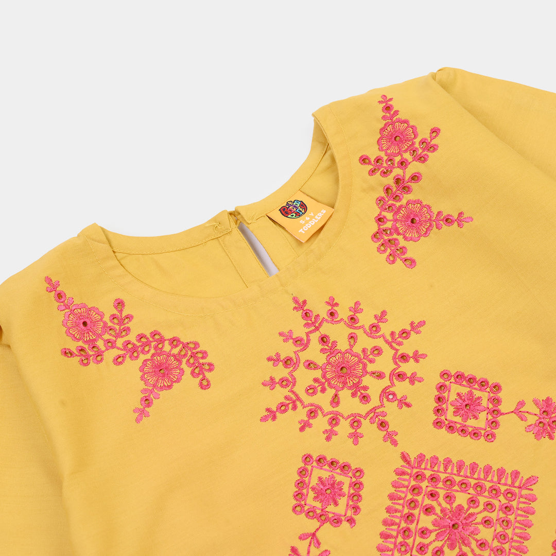 Girls Cotton Emb Kurti Nagma-Mustard