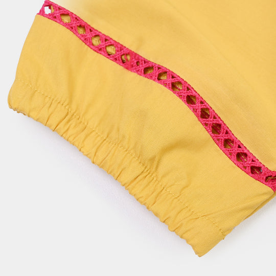 Girls Cotton Emb Kurti Nagma-Mustard