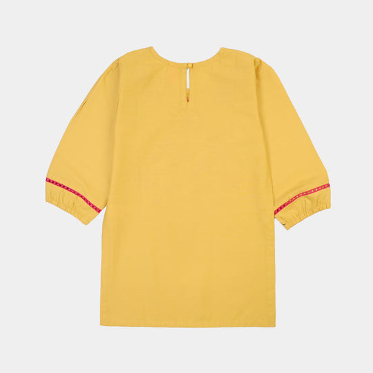 Girls Cotton Emb Kurti Nagma-Mustard
