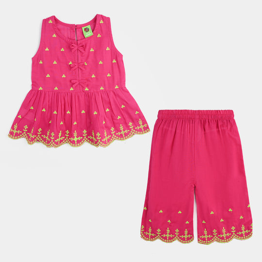 Infant Girls Cotton Emb 2Pcs Baby Blossom - Bright Pink
