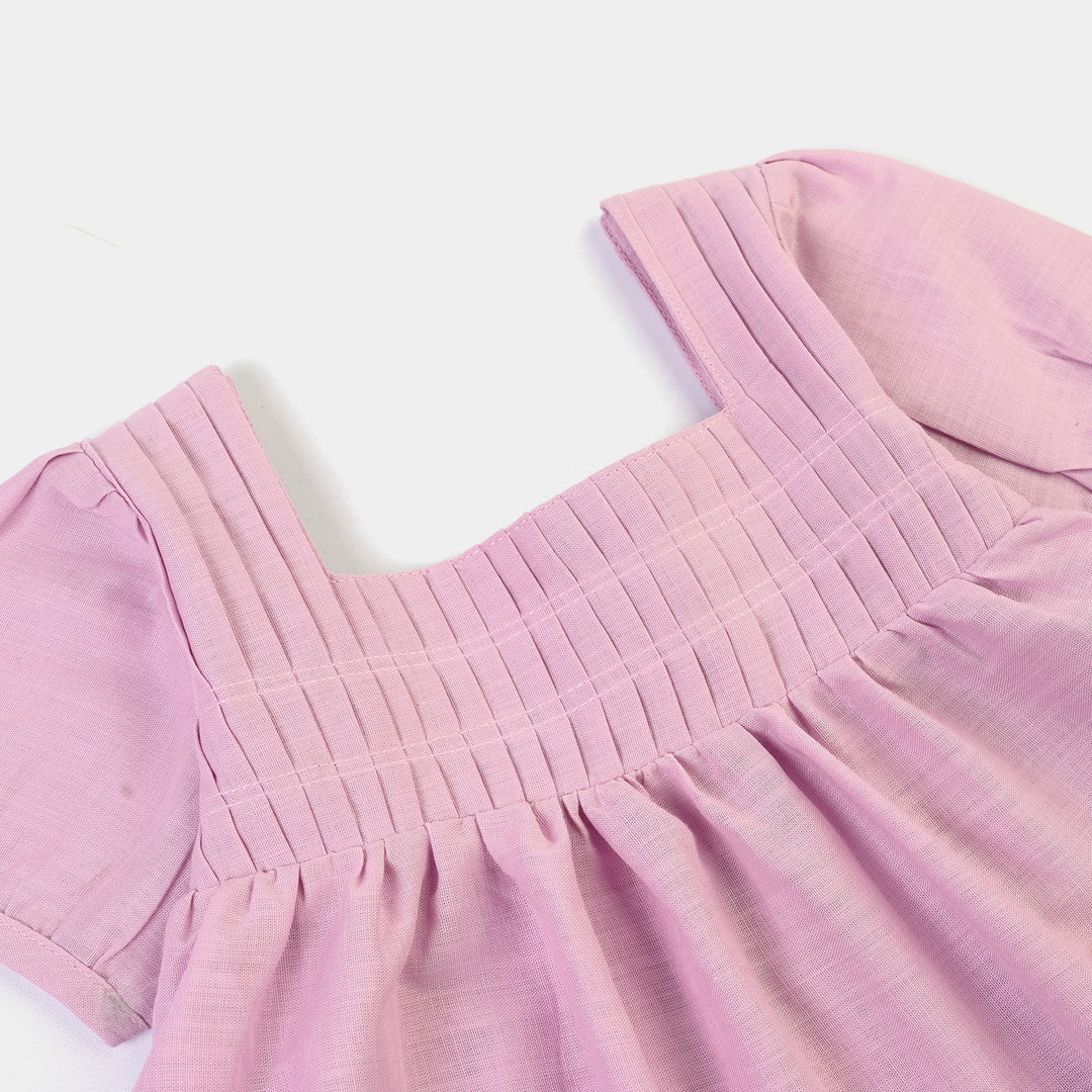 Infant Girls Cotton Slub Emb Top Smocking- Orchid