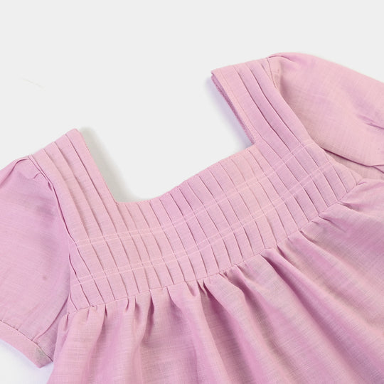 Infant Girls Cotton Slub Emb Top Smocking- Orchid