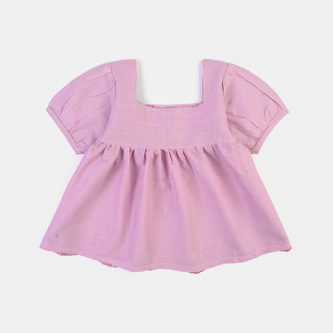 Infant Girls Cotton Slub Emb Top Smocking- Orchid