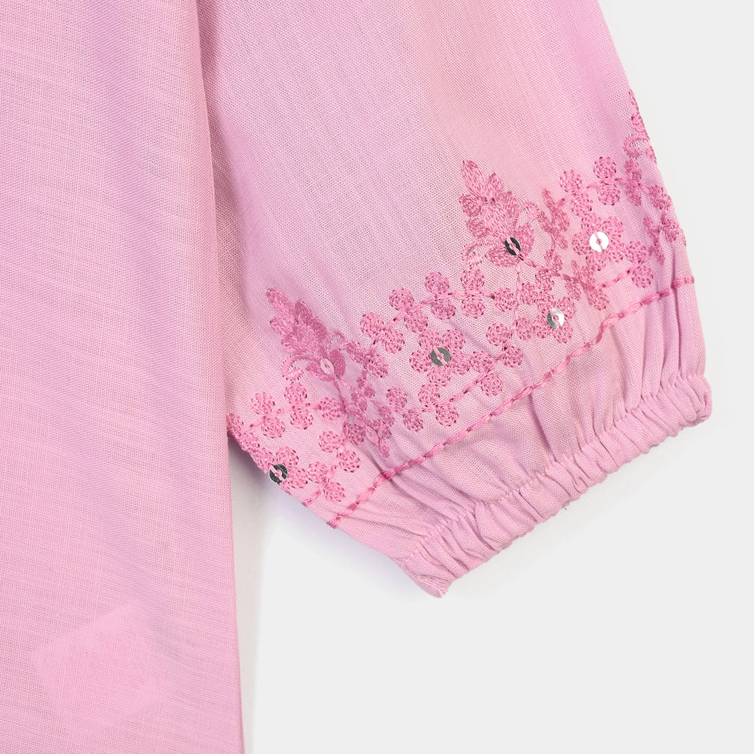 Girls Cotton Slub Emb Top Peaches-Pink