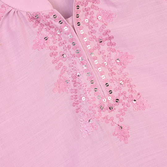 Girls Cotton Slub Emb Top Peaches-Pink