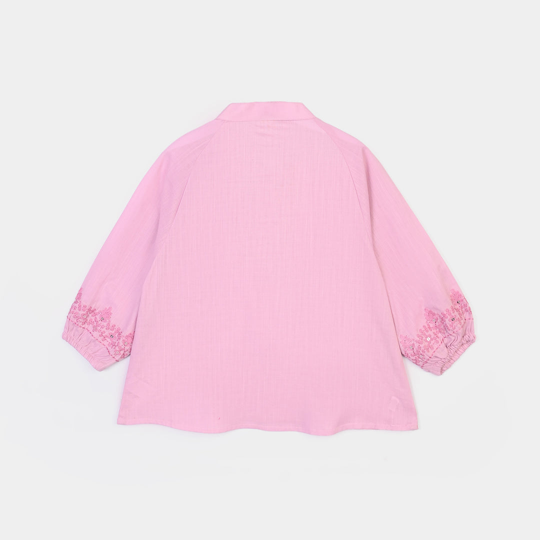 Girls Cotton Slub Emb Top Peaches-Pink