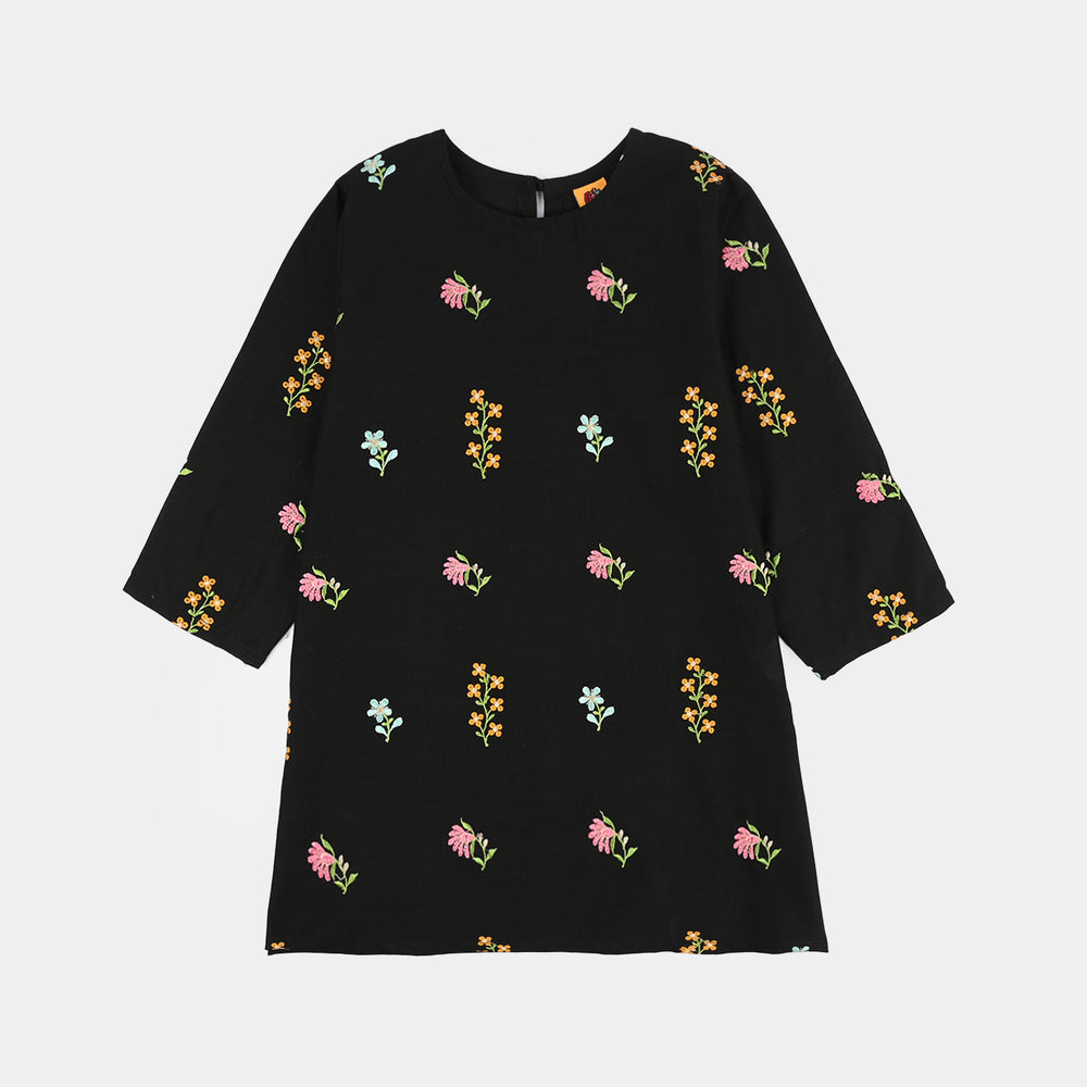 Girls Cotton Slub Emb 2Pcs Jahan Gul-BLACK