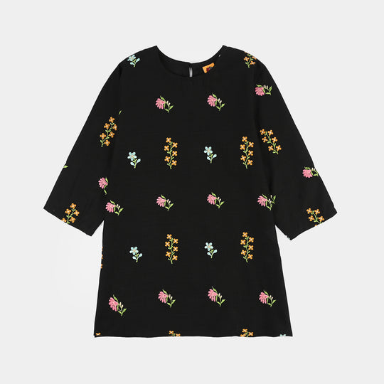 Girls Cotton Slub Emb 2Pcs Jahan Gul-BLACK
