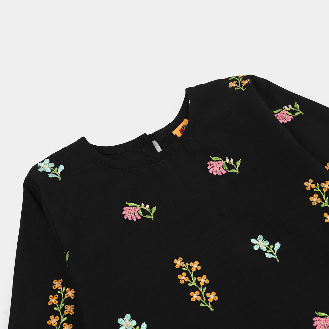 Girls Cotton Slub Emb 2Pcs Jahan Gul-BLACK