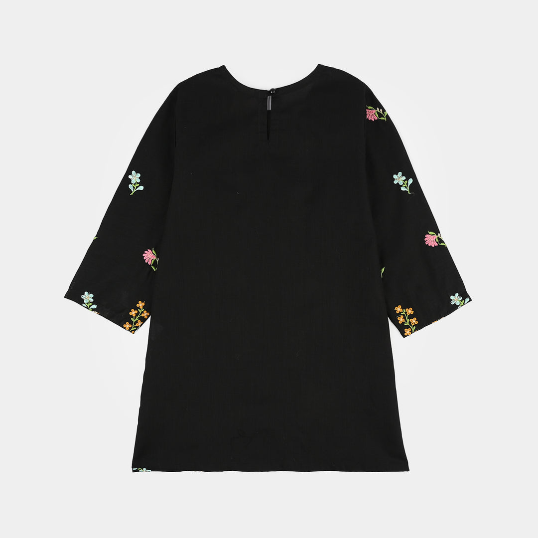 Girls Cotton Slub Emb 2Pcs Jahan Gul-BLACK