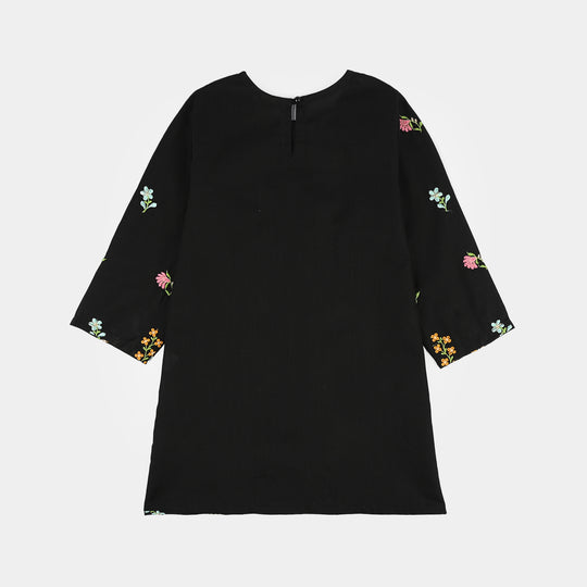 Girls Cotton Slub Emb 2Pcs Jahan Gul-BLACK