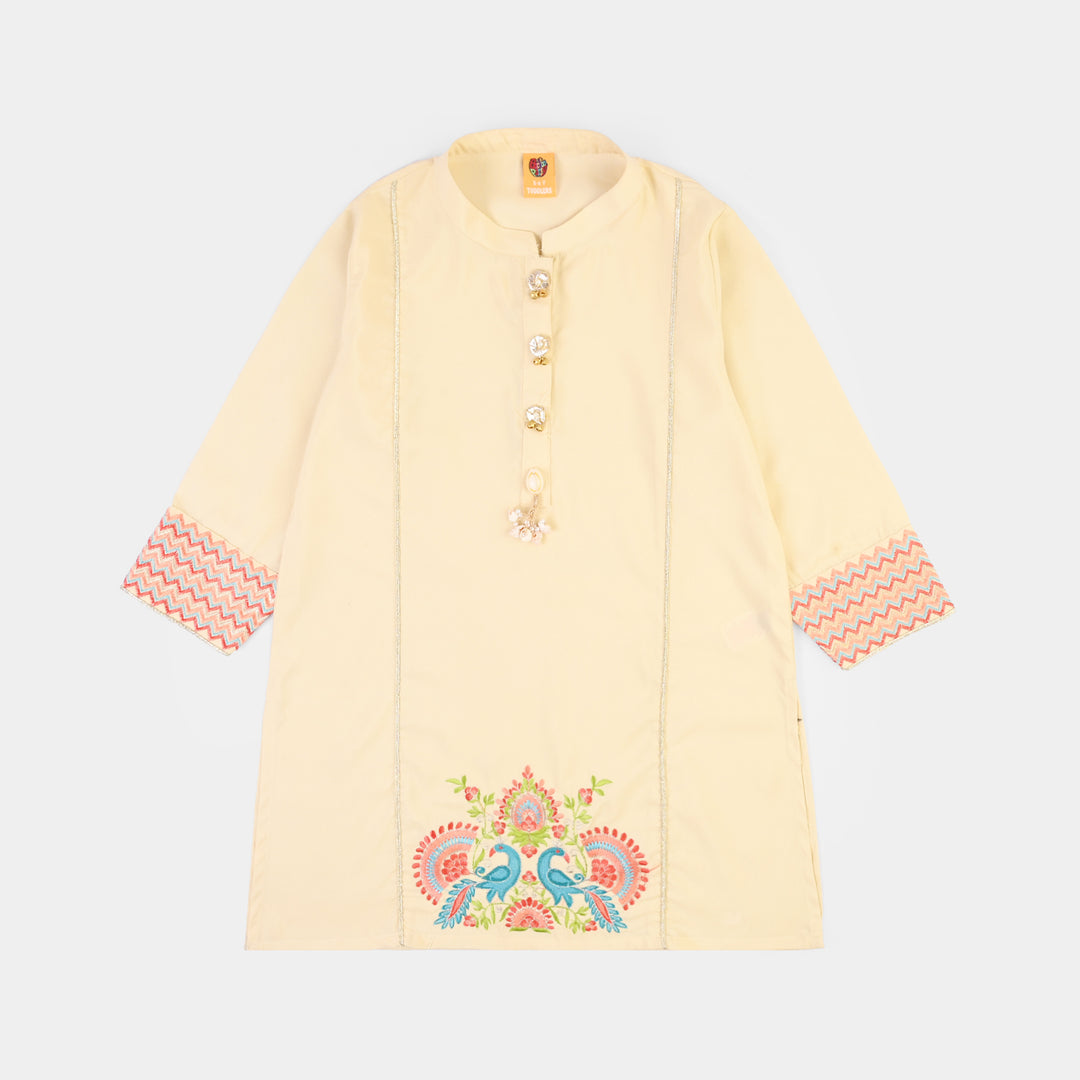 Girls poly cambric Emb 2Pcs Dilkash-Cream