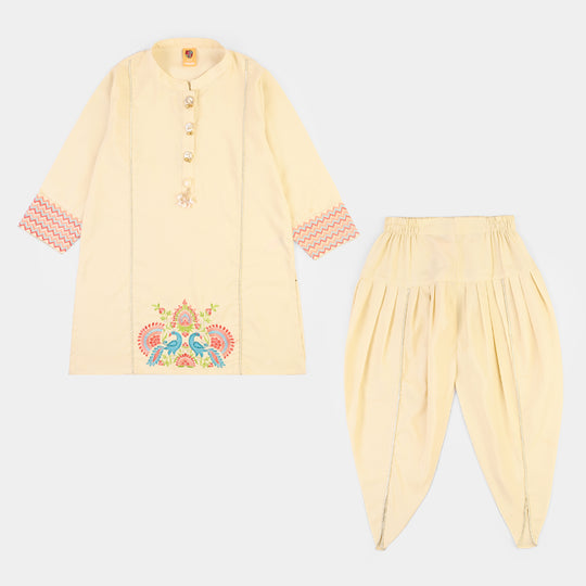 Girls poly cambric Emb 2Pcs Dilkash-Cream