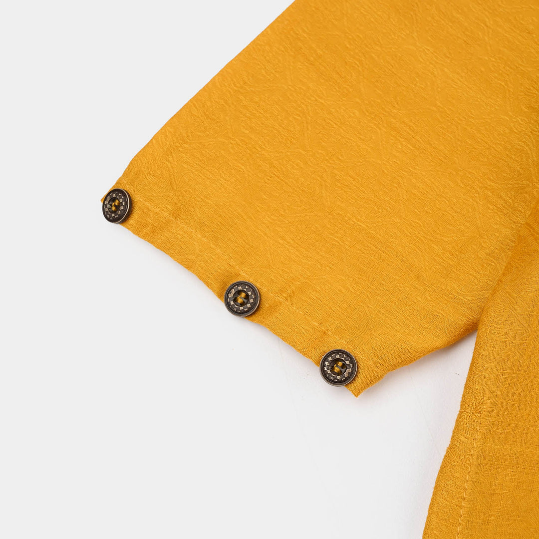 Girls Cotton Jacquard Emb kurti Jal pari-Mustard