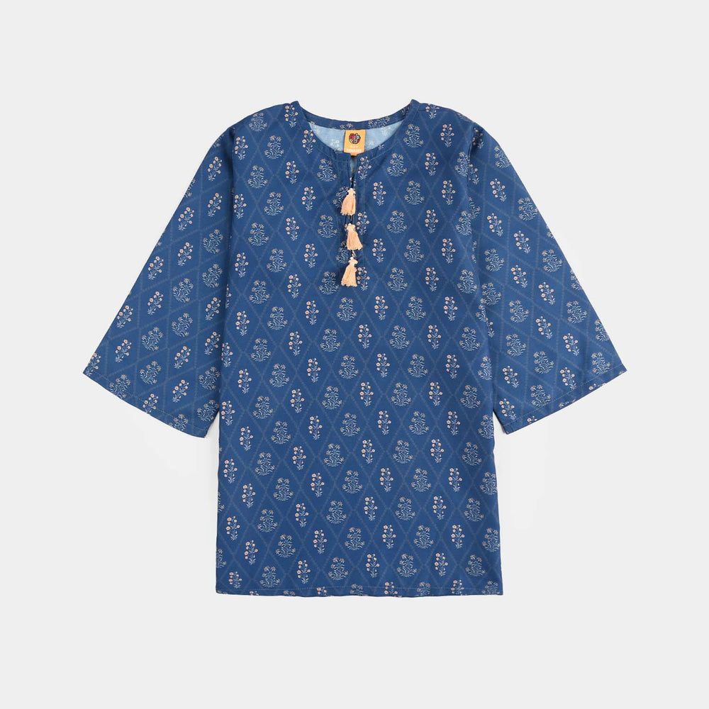 Teens Girls Poly Lawn Printed 2Pcs Rangrez-Blue